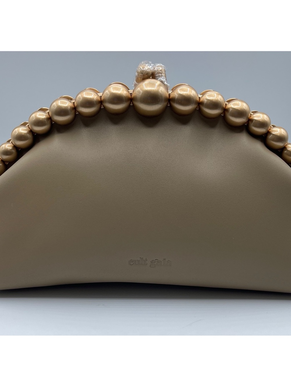 CULT GAIA Una Gold Pearl Detail Leather Sand Dollar Clutch - Picture 3 of 11